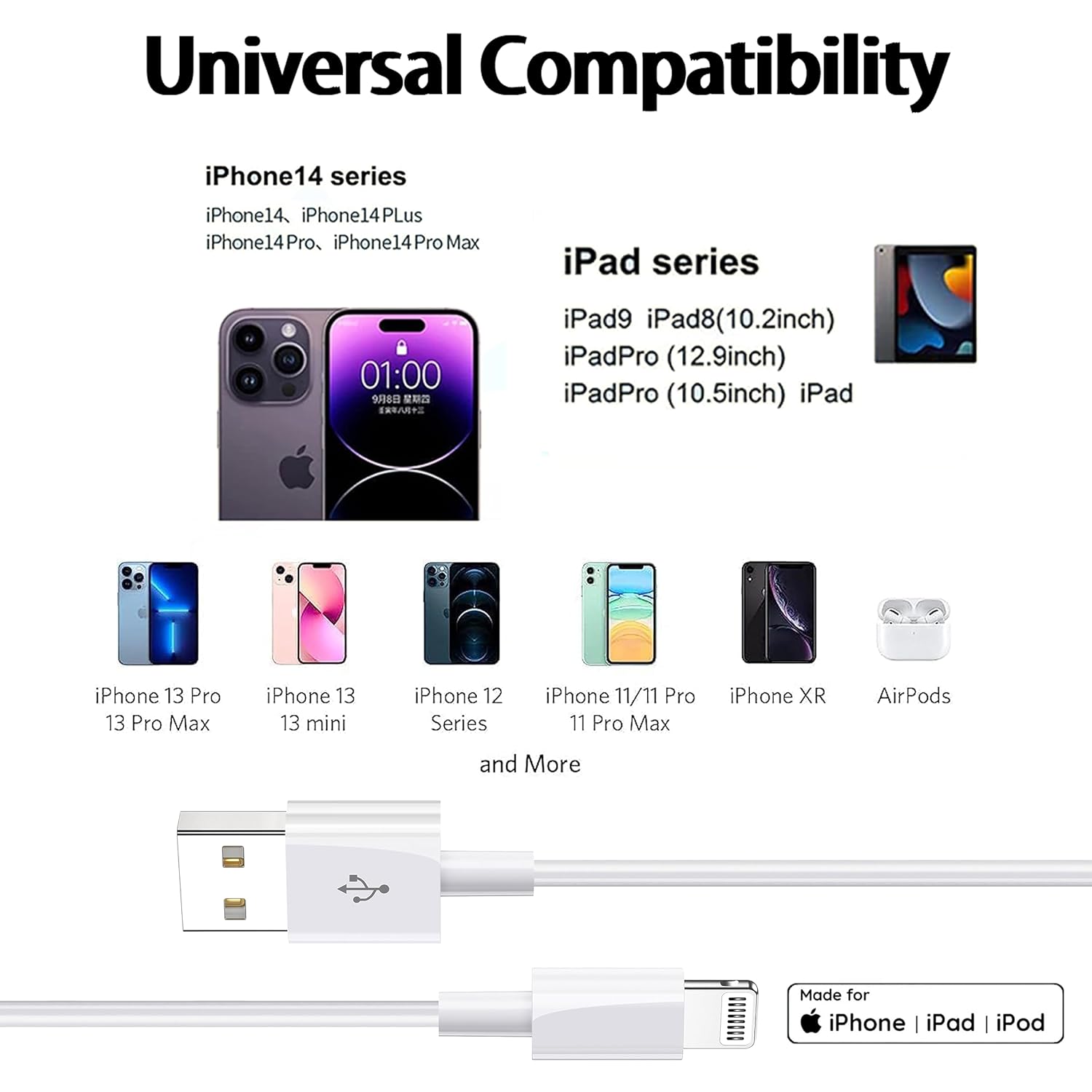 Apple Cable MFi Certified iPhone Charger Cord, 3FT 3Pack Car Carplay Apple Fast Charging Cable USB to Lightning Cable Data Sync Cord for iPhone 14 13 12 11 Pro Max XR XS X 8 7 6 5 Plus SE iPad Air