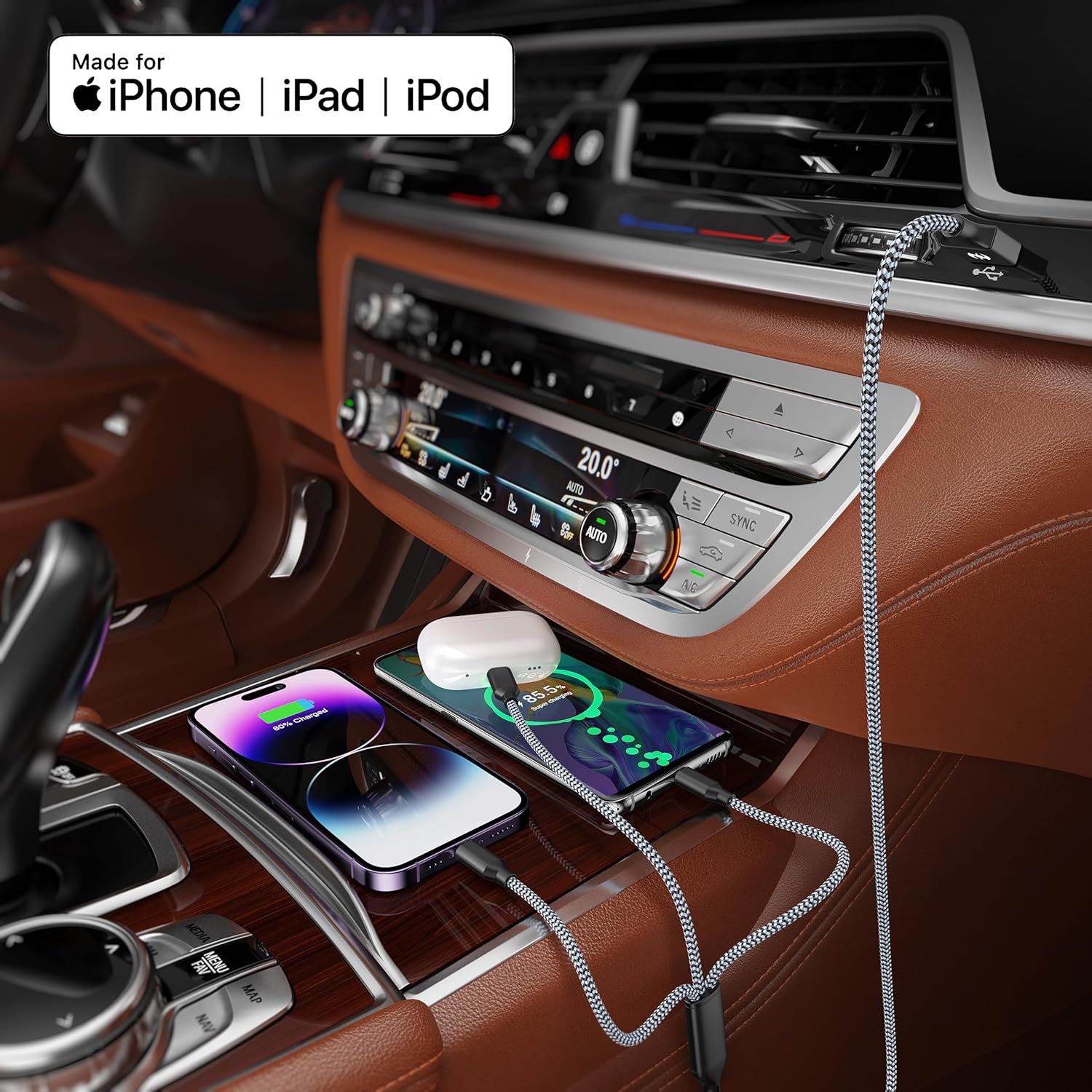 AICHUA 3 in 1 Short Multi Charging Cable 2ft, 2 Pack Nylon Braided Charger Cord with Lightning, USB C and Micro USB Connectors, Universal Phone Charging Cable for iPhone and Android Devices